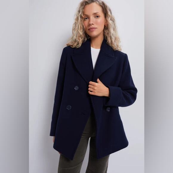 Barbour Ingrid Double Breasted Wool Blend Peacoat Navy 14 - Picture 1 of 6